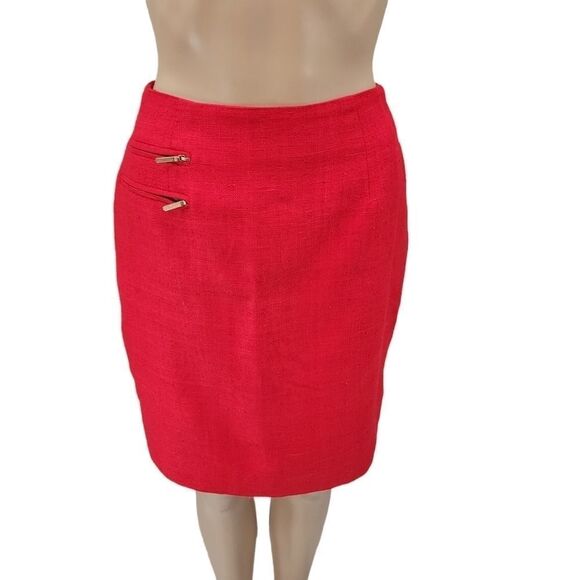 Worth Vintage Lipstick Red Silk Tweed Tailored Pencil Skirt,  size 4 - Picture 1 of 11